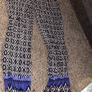Alyx Black & White Geometric Wide-Leg Pants with Blue Hem